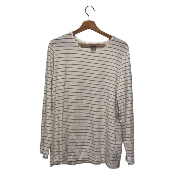 NWT Chicos White & Gold Striped Long Sleeve  Women's Top Size XL - Picture 1 of 9